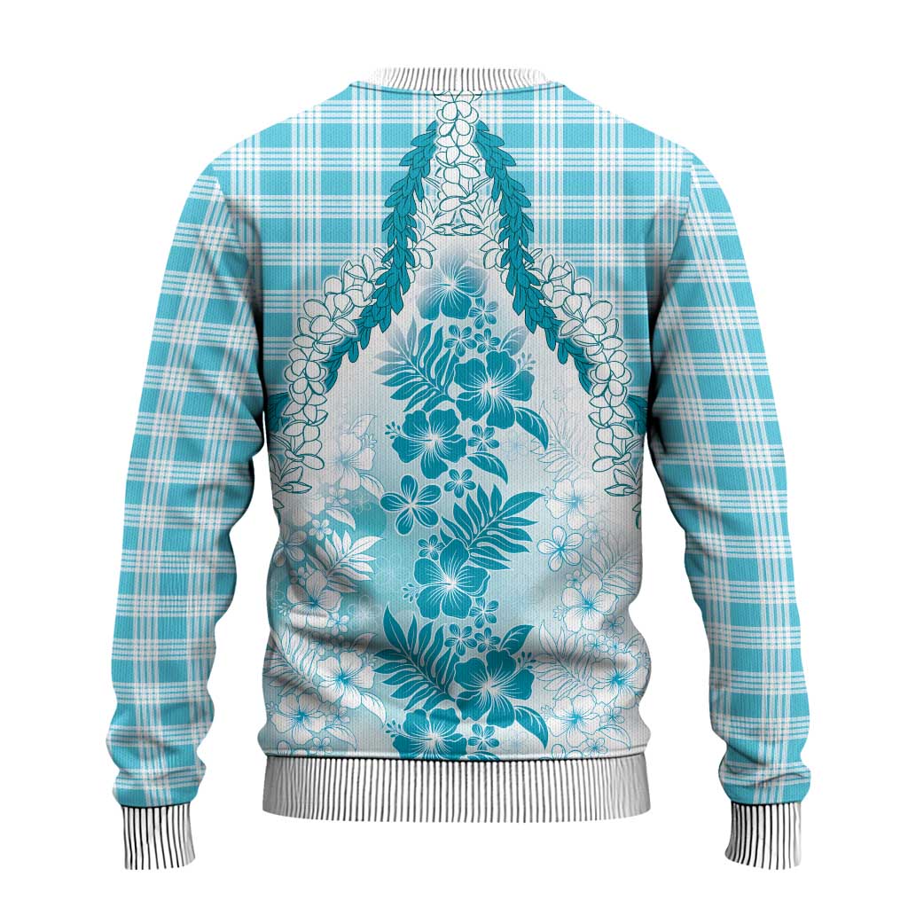 Aloha Hawaii Palaka Ugly Christmas Sweater Blue Plumeria Lei - Polynesian Pride