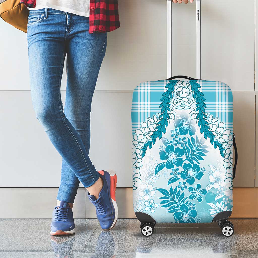 Aloha Hawaii Palaka Luggage Cover Blue Plumeria Lei - Polynesian Pride