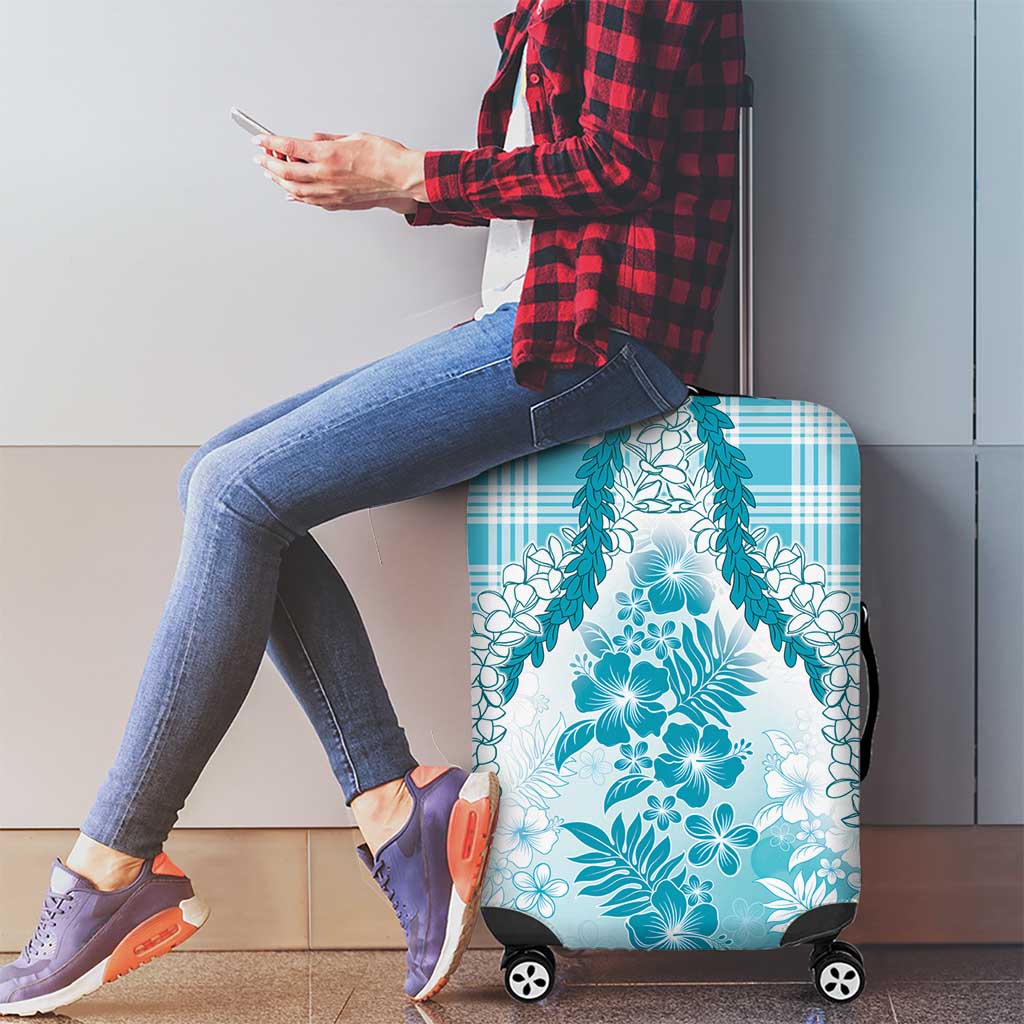 Aloha Hawaii Palaka Luggage Cover Blue Plumeria Lei - Polynesian Pride