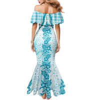 Aloha Hawaii Palaka Mermaid Dress Blue Plumeria Lei - Polynesian Pride
