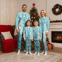 Aloha Hawaii Palaka Christmas Pajama Set Blue Plumeria Lei - Polynesian Pride