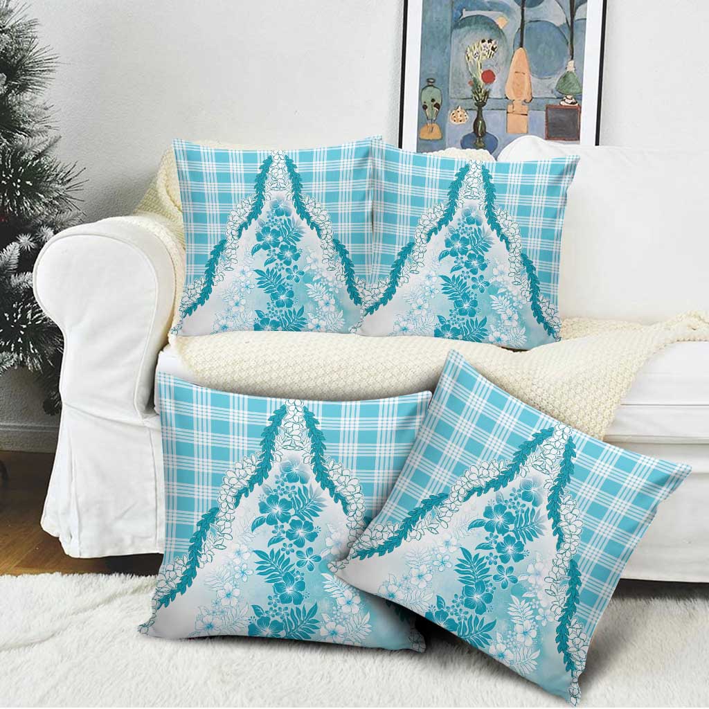 Aloha Hawaii Palaka Pillow Cover Blue Plumeria Lei - Polynesian Pride