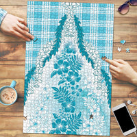 Aloha Hawaii Palaka Puzzle Blue Plumeria Lei - Polynesian Pride