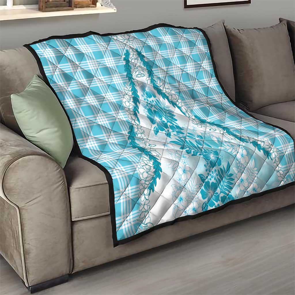 Aloha Hawaii Palaka Quilt Blue Plumeria Lei - Polynesian Pride
