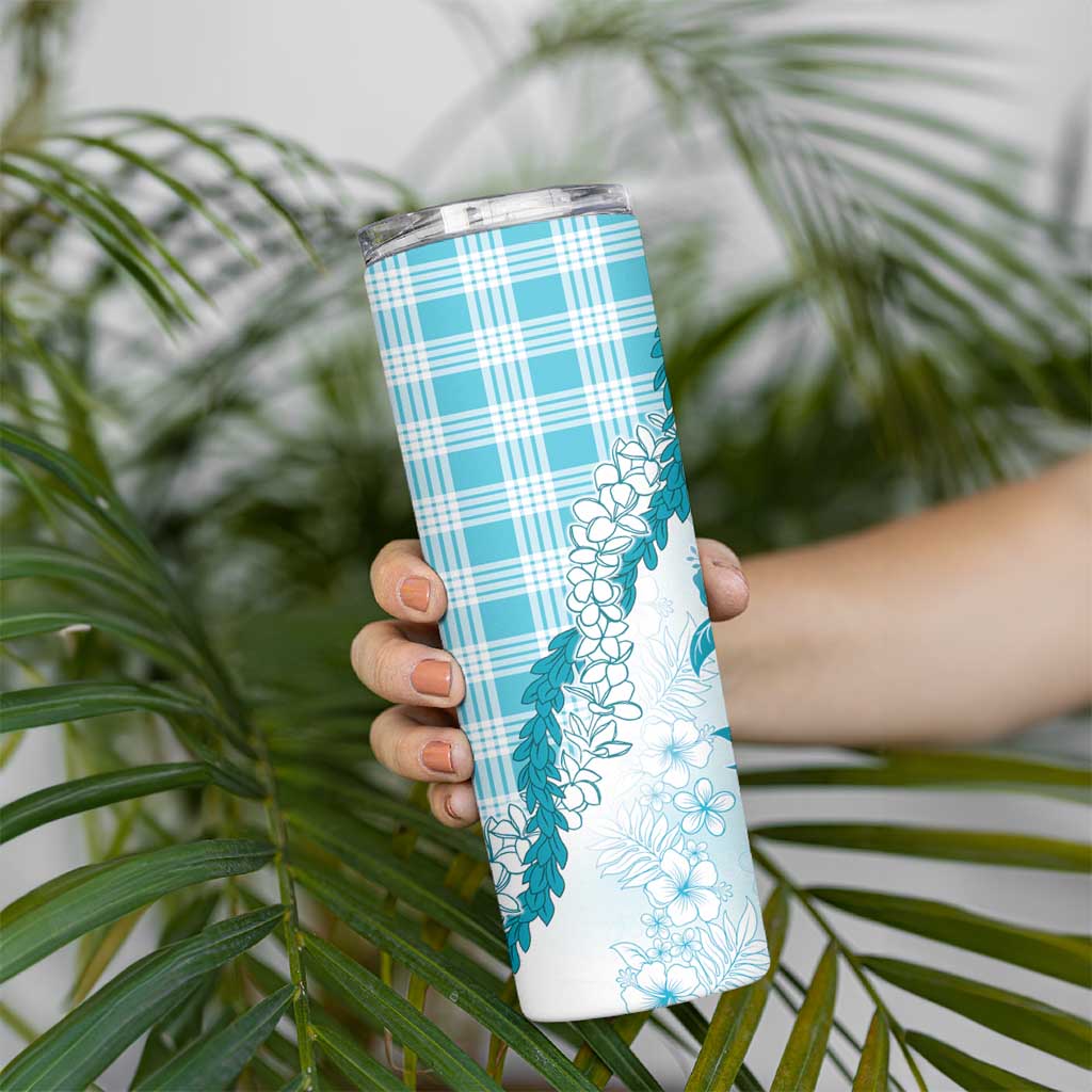 Aloha Hawaii Palaka Skinny Tumbler Blue Plumeria Lei - Polynesian Pride
