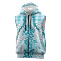 Aloha Hawaii Palaka Sleeveless Zip Hoodie Blue Plumeria Lei LT05