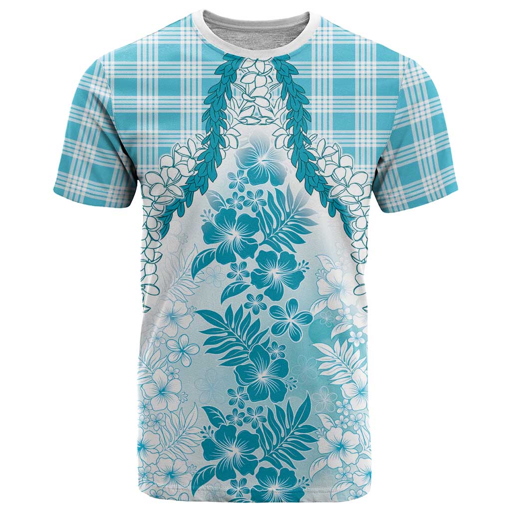 Aloha Hawaii Palaka T Shirt Blue Plumeria Lei - Polynesian Pride