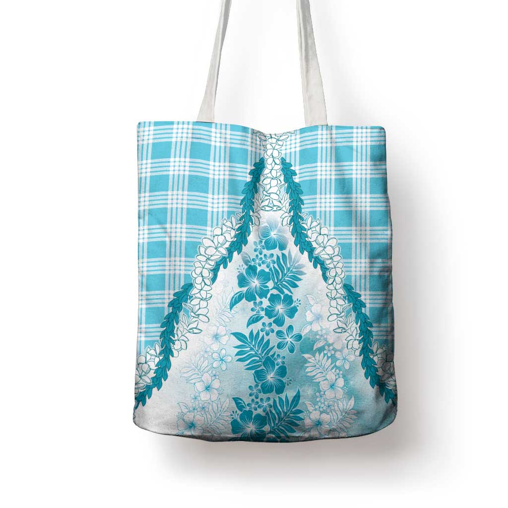 Aloha Hawaii Palaka Tote Bag Blue Plumeria Lei - Polynesian Pride