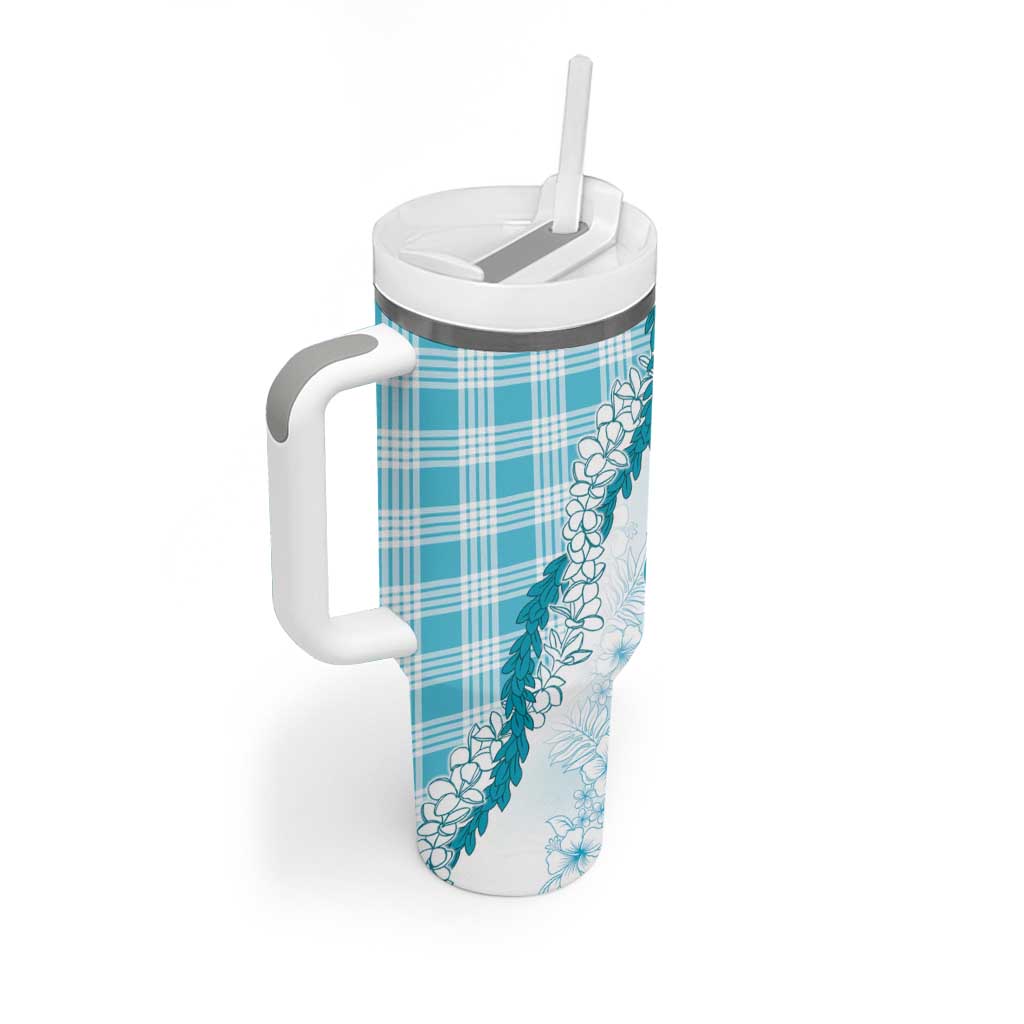 Aloha Hawaii Palaka Tumbler With Handle Blue Plumeria Lei - Polynesian Pride