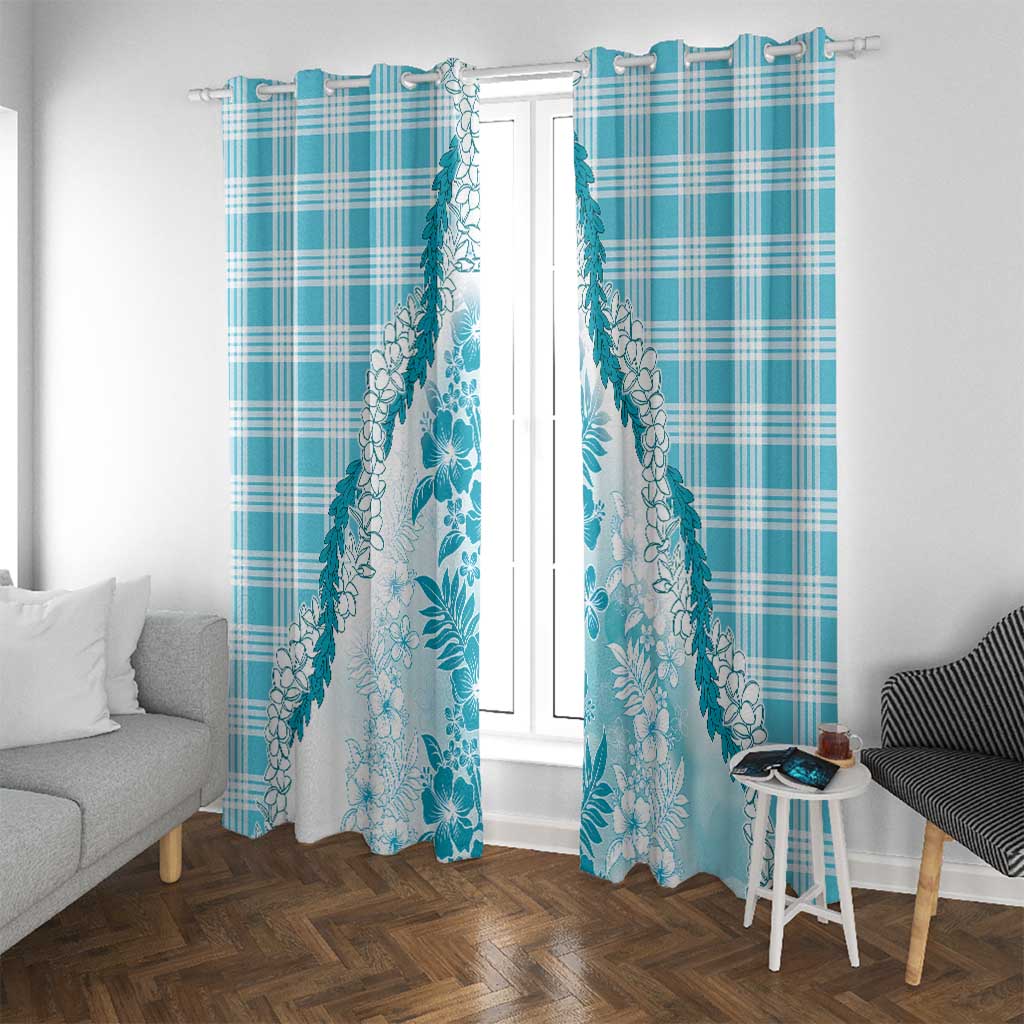 Aloha Hawaii Palaka Window Curtain Blue Plumeria Lei - Polynesian Pride