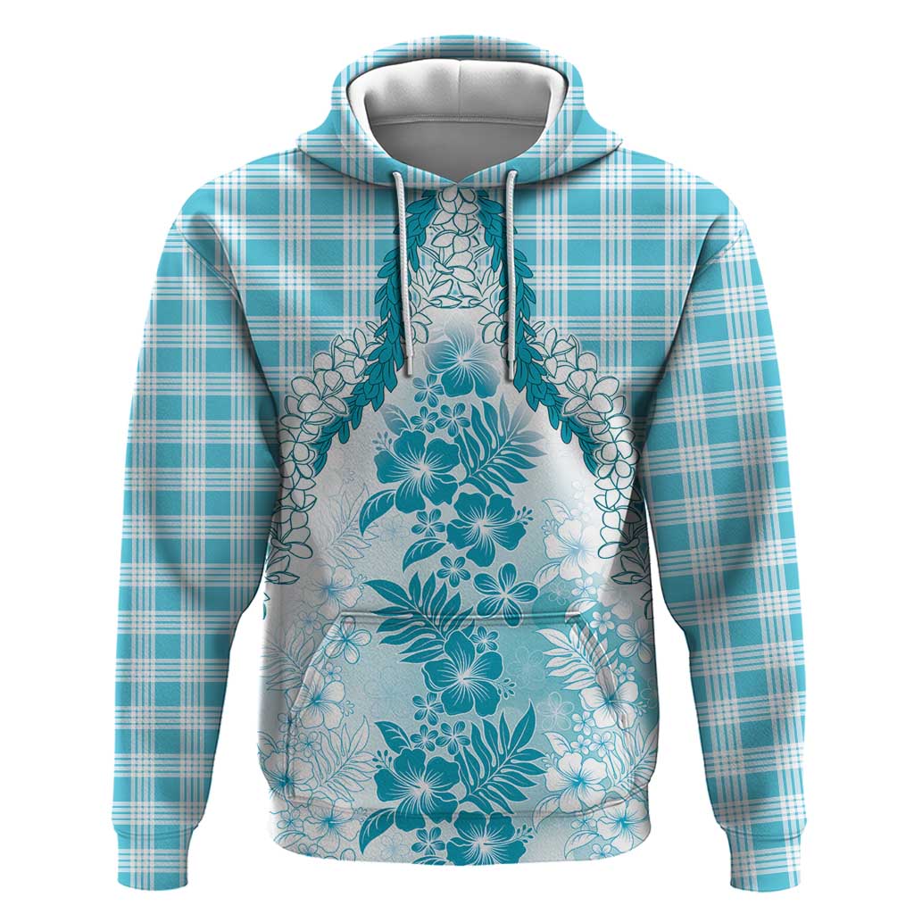 Aloha Hawaii Palaka Zip Hoodie Blue Plumeria Lei - Polynesian Pride
