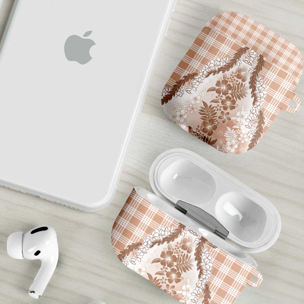 Aloha Hawaii Palaka AirPods Case Beige Plumeria Lei - Polynesian Pride