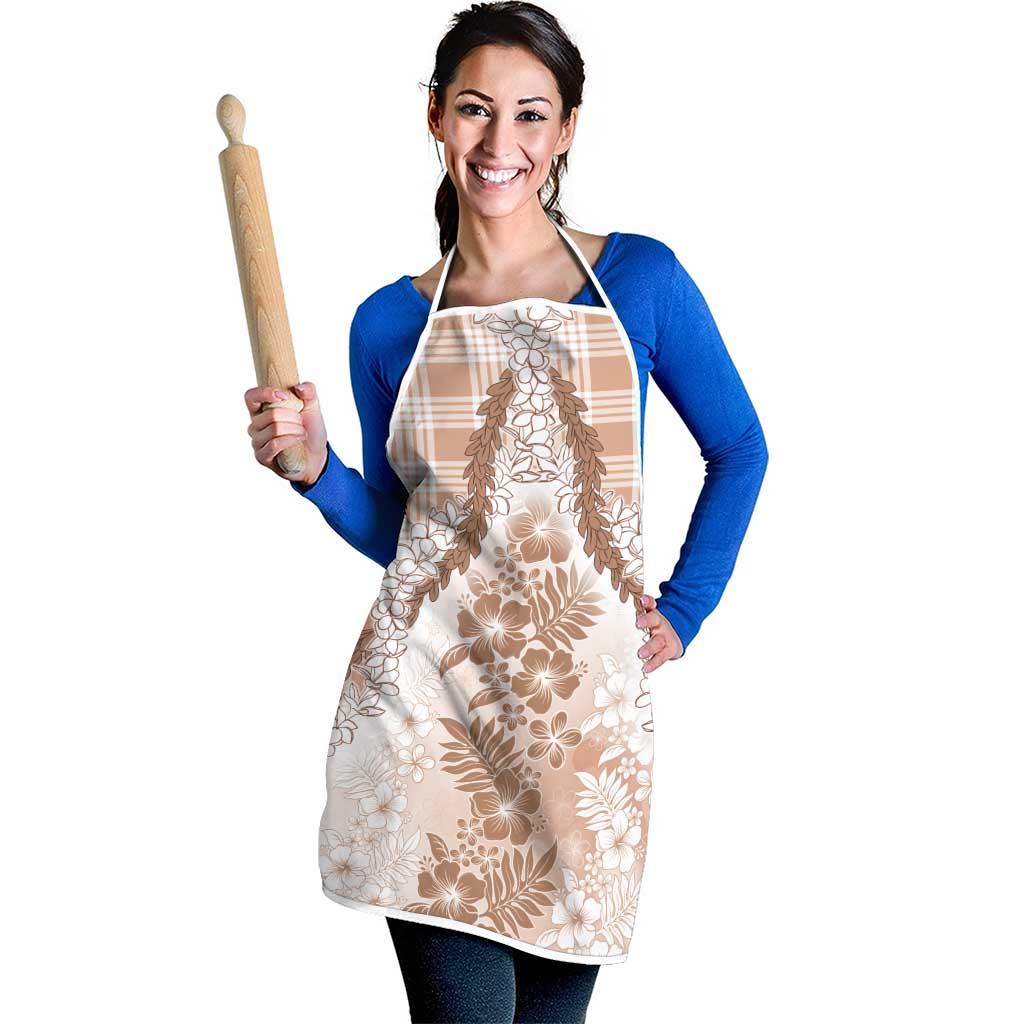 Aloha Hawaii Palaka Apron Beige Plumeria Lei - Polynesian Pride