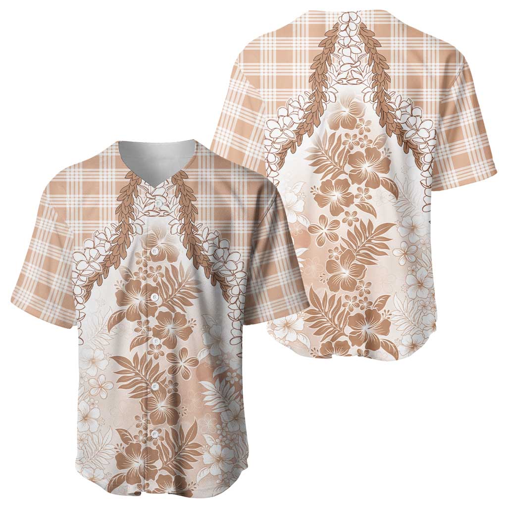 Aloha Hawaii Palaka Baseball Jersey Beige Plumeria Lei - Polynesian Pride