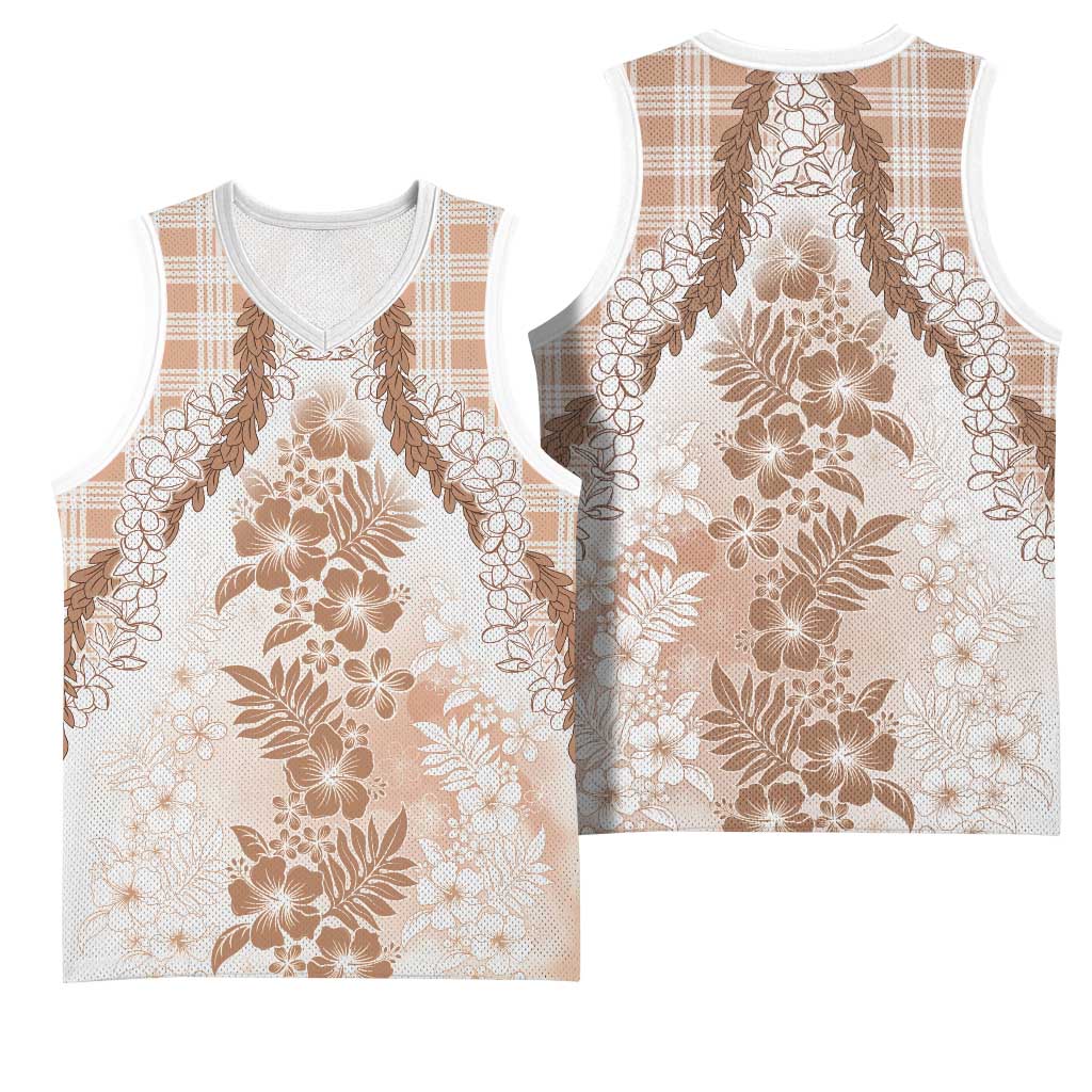 Aloha Hawaii Palaka Basketball Jersey Beige Plumeria Lei - Polynesian Pride