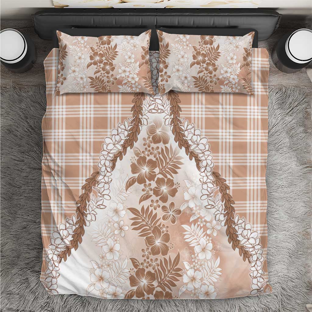 Aloha Hawaii Palaka Bedding Set Beige Plumeria Lei - Polynesian Pride