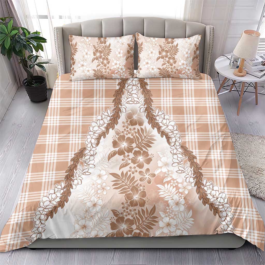 Aloha Hawaii Palaka Bedding Set Beige Plumeria Lei - Polynesian Pride
