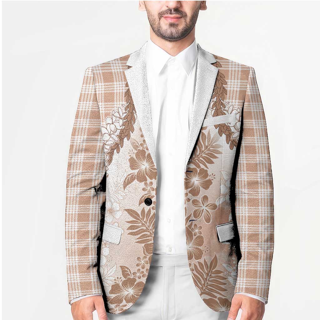 Aloha Hawaii Palaka Blazer Beige Plumeria Lei - Polynesian Pride