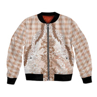 Aloha Hawaii Palaka Bomber Jacket Beige Plumeria Lei - Polynesian Pride