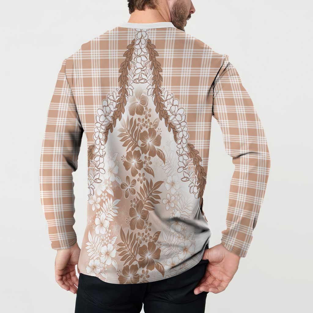 Aloha Hawaii Palaka Button Sweatshirt Beige Plumeria Lei - Polynesian Pride
