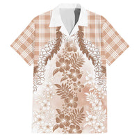 Aloha Hawaii Palaka Family Matching Long Sleeve Bodycon Dress and Hawaiian Shirt Beige Plumeria Lei LT05 Dad's Shirt - Short Sleeve Beige - Polynesian Pride