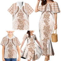 Aloha Hawaii Palaka Family Matching Mermaid Dress and Hawaiian Shirt Beige Plumeria Lei LT05 - Polynesian Pride