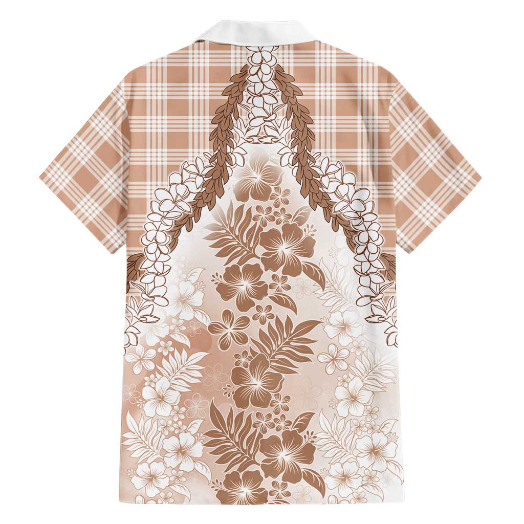 Aloha Hawaii Palaka Family Matching Off Shoulder Maxi Dress and Hawaiian Shirt Beige Plumeria Lei LT05 - Polynesian Pride