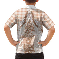 Aloha Hawaii Palaka Family Matching Off Shoulder Short Dress and Hawaiian Shirt Beige Plumeria Lei LT05 - Polynesian Pride