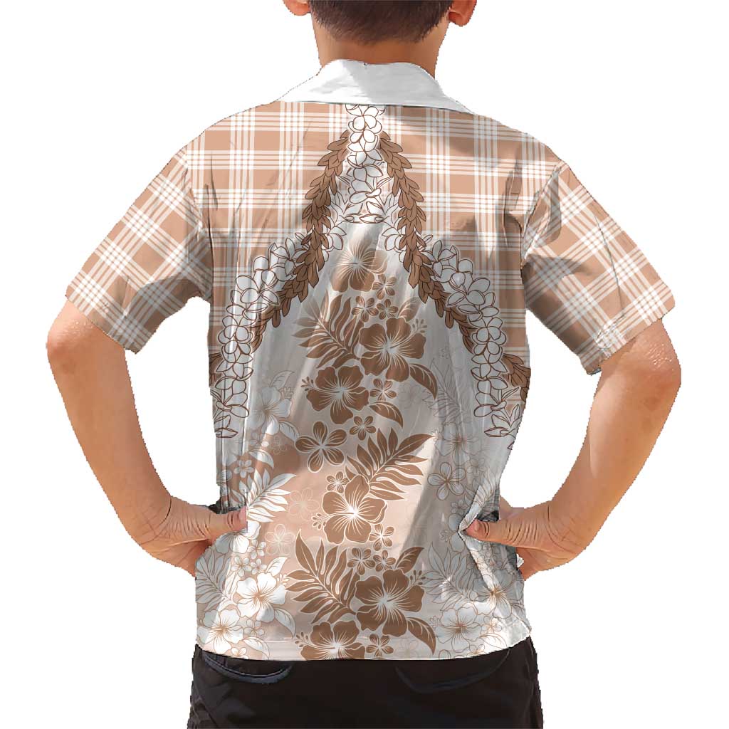Aloha Hawaii Palaka Family Matching Puletasi and Hawaiian Shirt Beige Plumeria Lei LT05 - Polynesian Pride