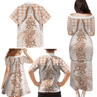 Aloha Hawaii Palaka Family Matching Puletasi and Hawaiian Shirt Beige Plumeria Lei LT05 - Polynesian Pride