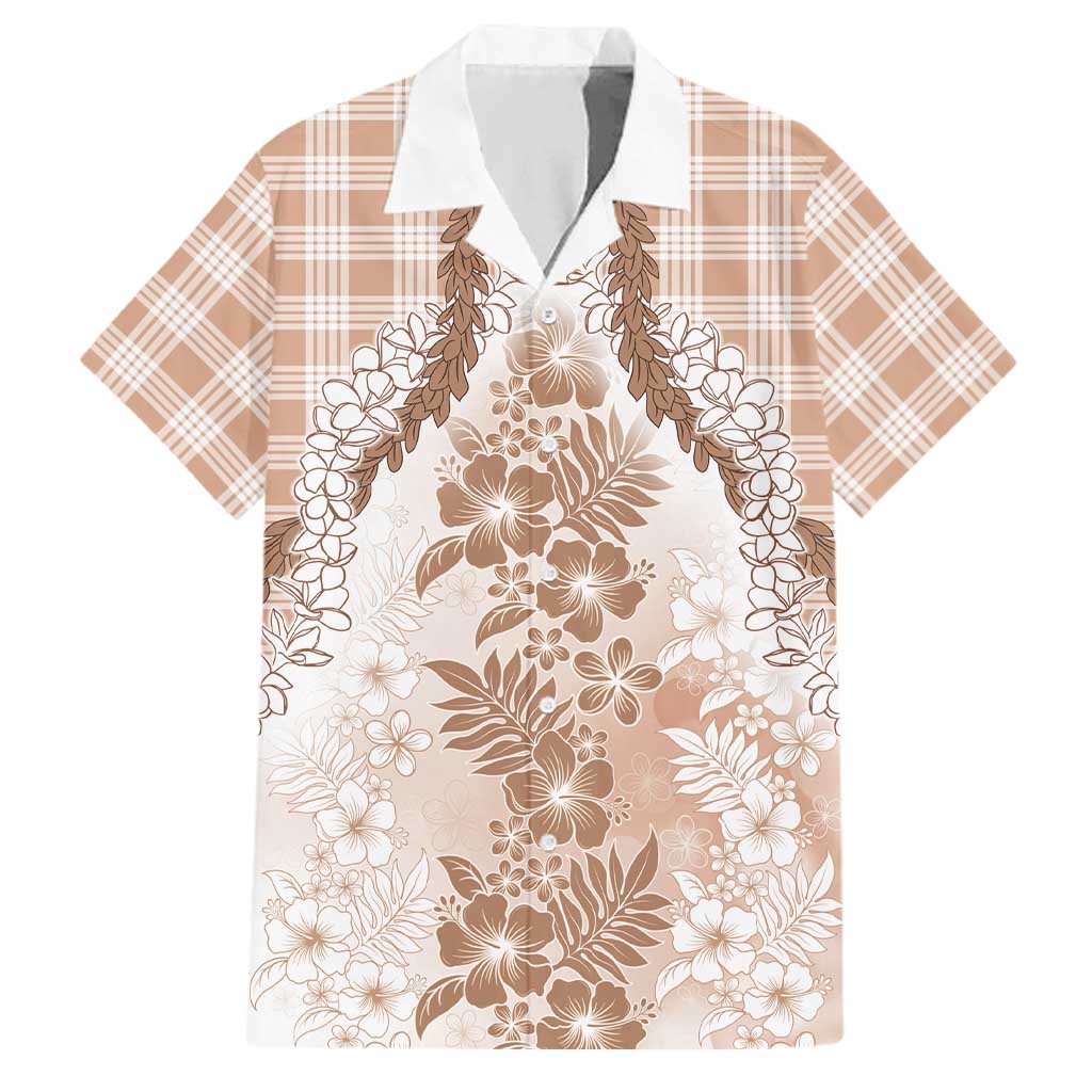 Aloha Hawaii Palaka Family Matching Short Sleeve Bodycon Dress and Hawaiian Shirt Beige Plumeria Lei LT05 Dad's Shirt - Short Sleeve Beige - Polynesian Pride