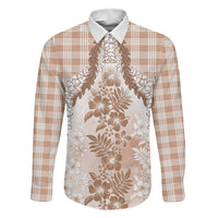 Aloha Hawaii Palaka Family Matching Short Sleeve Bodycon Dress and Hawaiian Shirt Beige Plumeria Lei LT05 Dad's Shirt - Long Sleeve Beige - Polynesian Pride