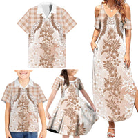Aloha Hawaii Palaka Family Matching Summer Maxi Dress and Hawaiian Shirt Beige Plumeria Lei LT05 - Polynesian Pride