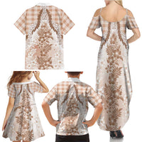 Aloha Hawaii Palaka Family Matching Summer Maxi Dress and Hawaiian Shirt Beige Plumeria Lei LT05 - Polynesian Pride