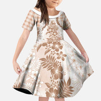 Aloha Hawaii Palaka Family Matching Tank Maxi Dress and Hawaiian Shirt Beige Plumeria Lei LT05 Daughter's Dress Beige - Polynesian Pride