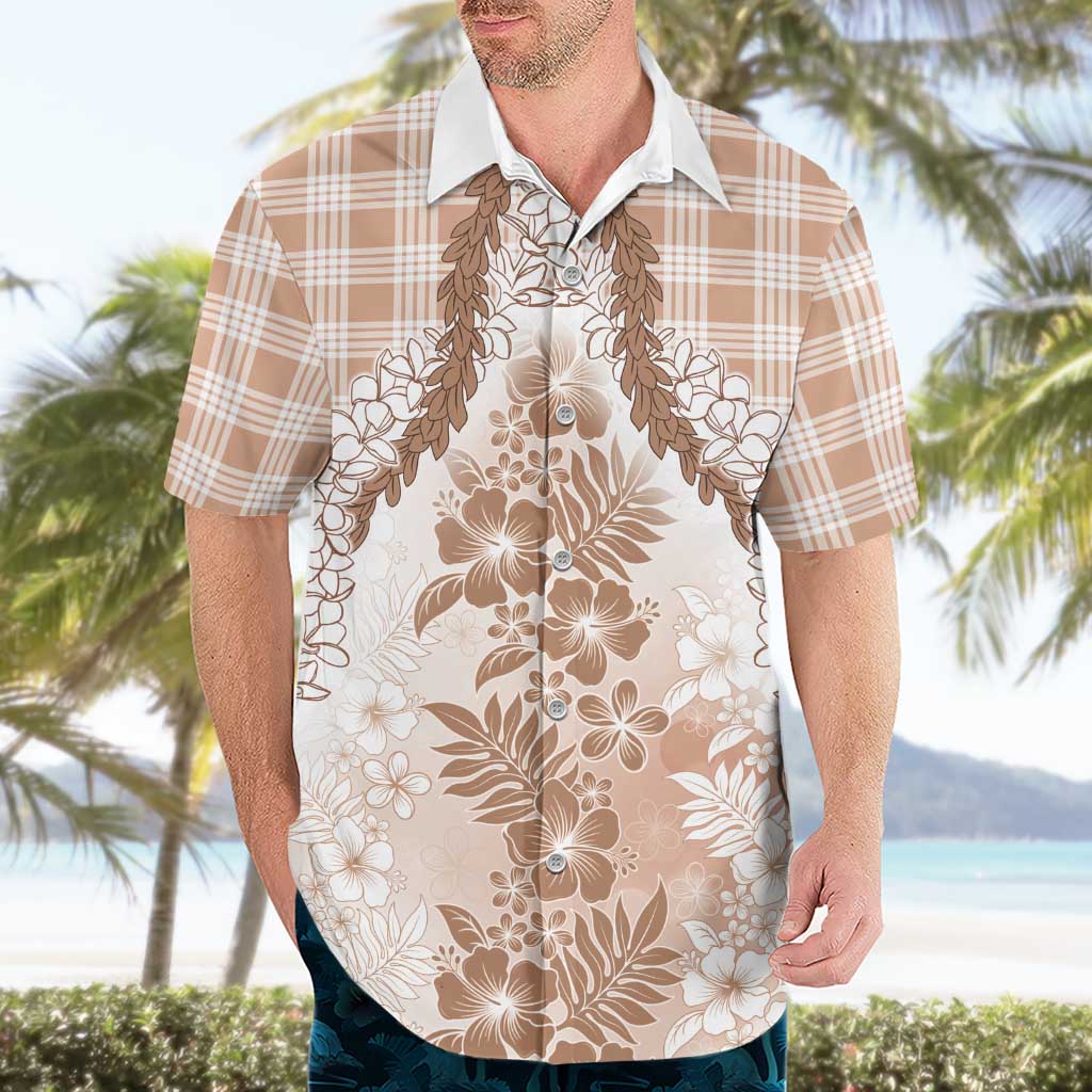 Aloha Hawaii Palaka Hawaiian Shirt Beige Plumeria Lei - Polynesian Pride