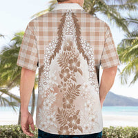 Aloha Hawaii Palaka Hawaiian Shirt Beige Plumeria Lei - Polynesian Pride