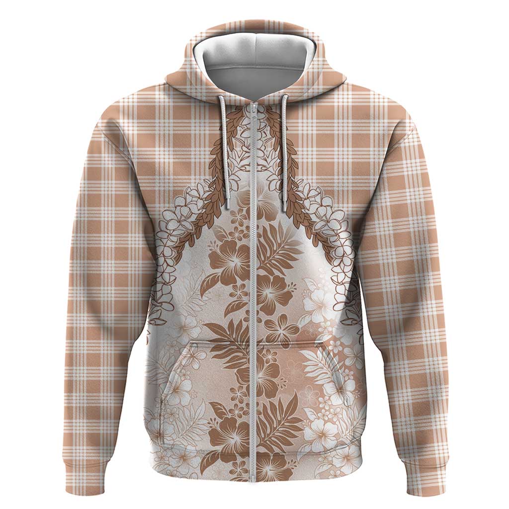 Aloha Hawaii Palaka Hoodie Beige Plumeria Lei - Polynesian Pride