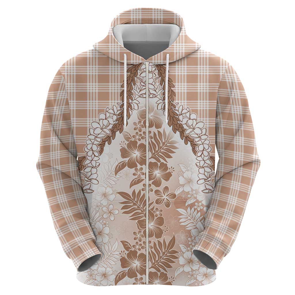 Aloha Hawaii Palaka Hoodie Beige Plumeria Lei - Polynesian Pride