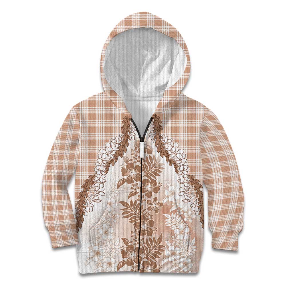 Aloha Hawaii Palaka Kid Hoodie Beige Plumeria Lei - Polynesian Pride