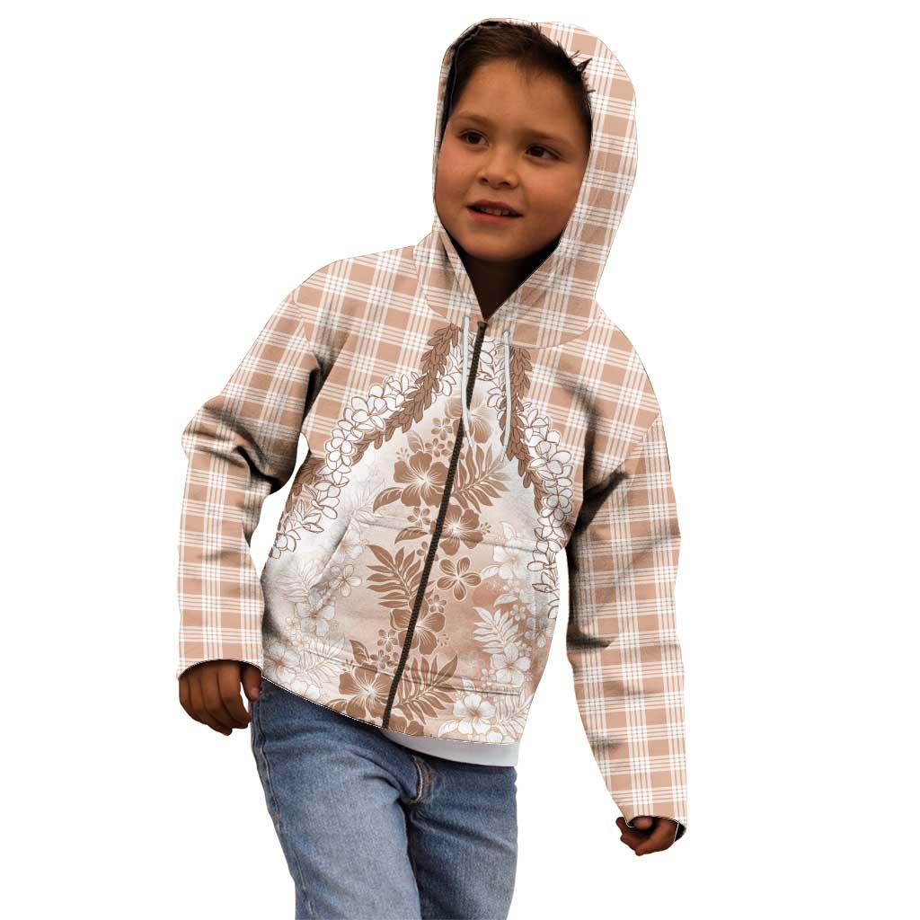 Aloha Hawaii Palaka Kid Hoodie Beige Plumeria Lei - Polynesian Pride