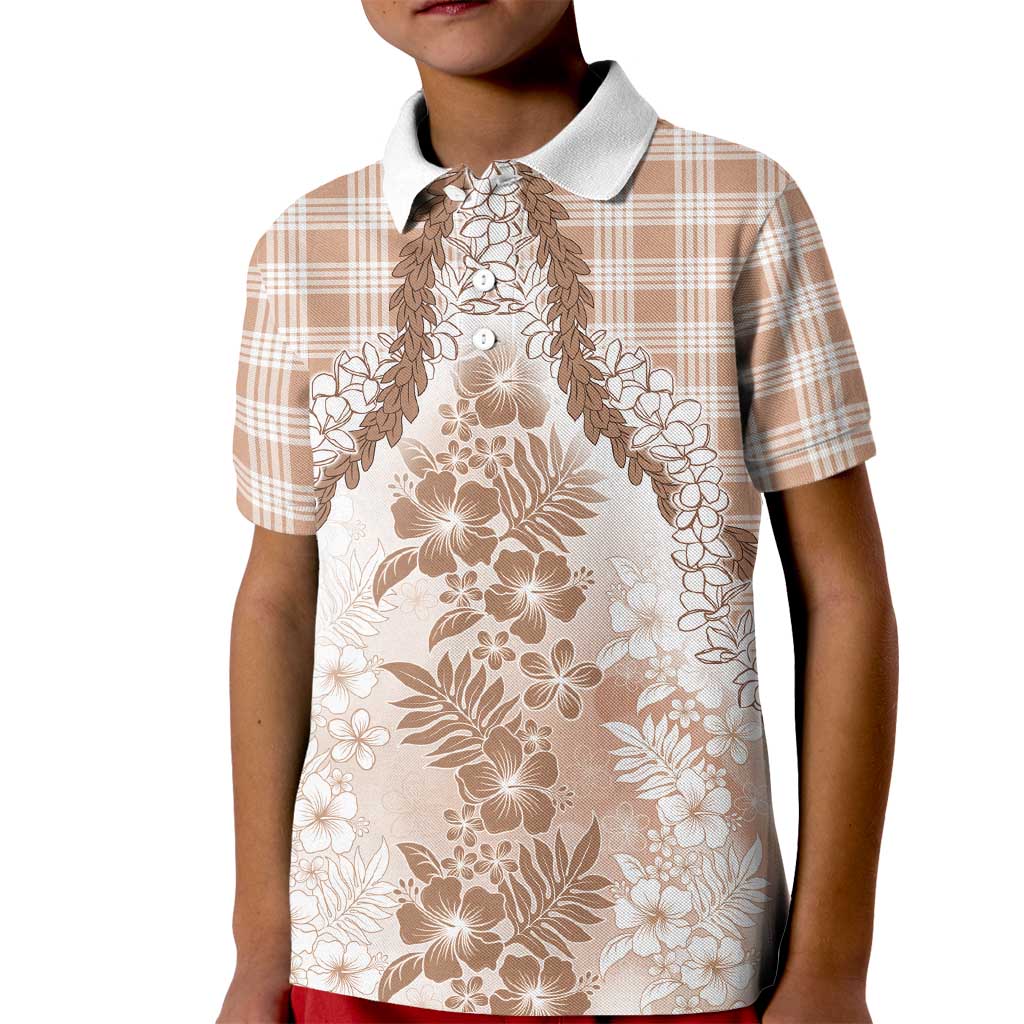 Aloha Hawaii Palaka Kid Polo Shirt Beige Plumeria Lei - Polynesian Pride