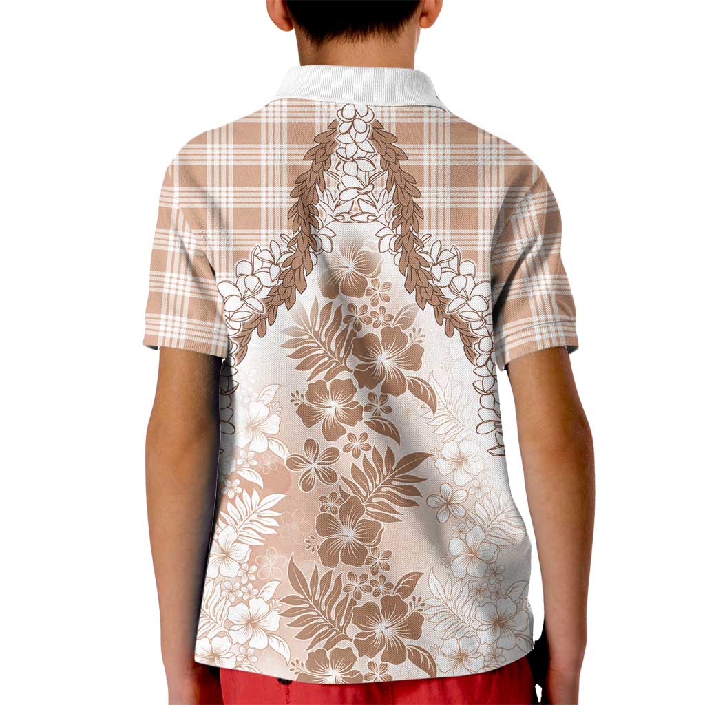 Aloha Hawaii Palaka Kid Polo Shirt Beige Plumeria Lei - Polynesian Pride