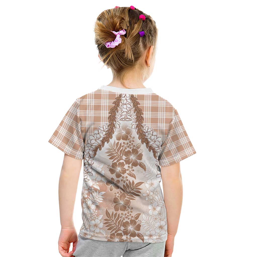 Aloha Hawaii Palaka Kid T Shirt Beige Plumeria Lei - Polynesian Pride