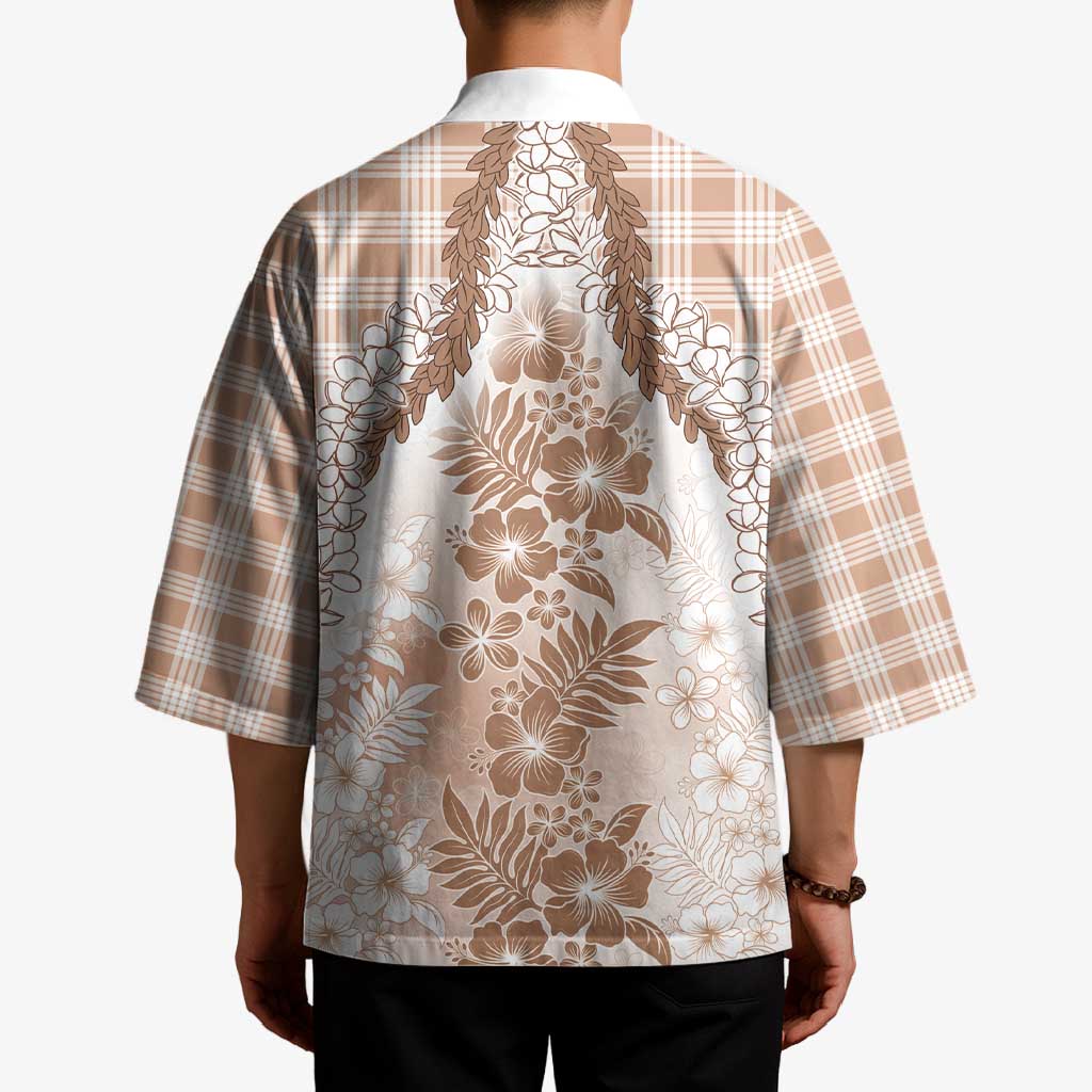 Aloha Hawaii Palaka Kimono Beige Plumeria Lei - Polynesian Pride