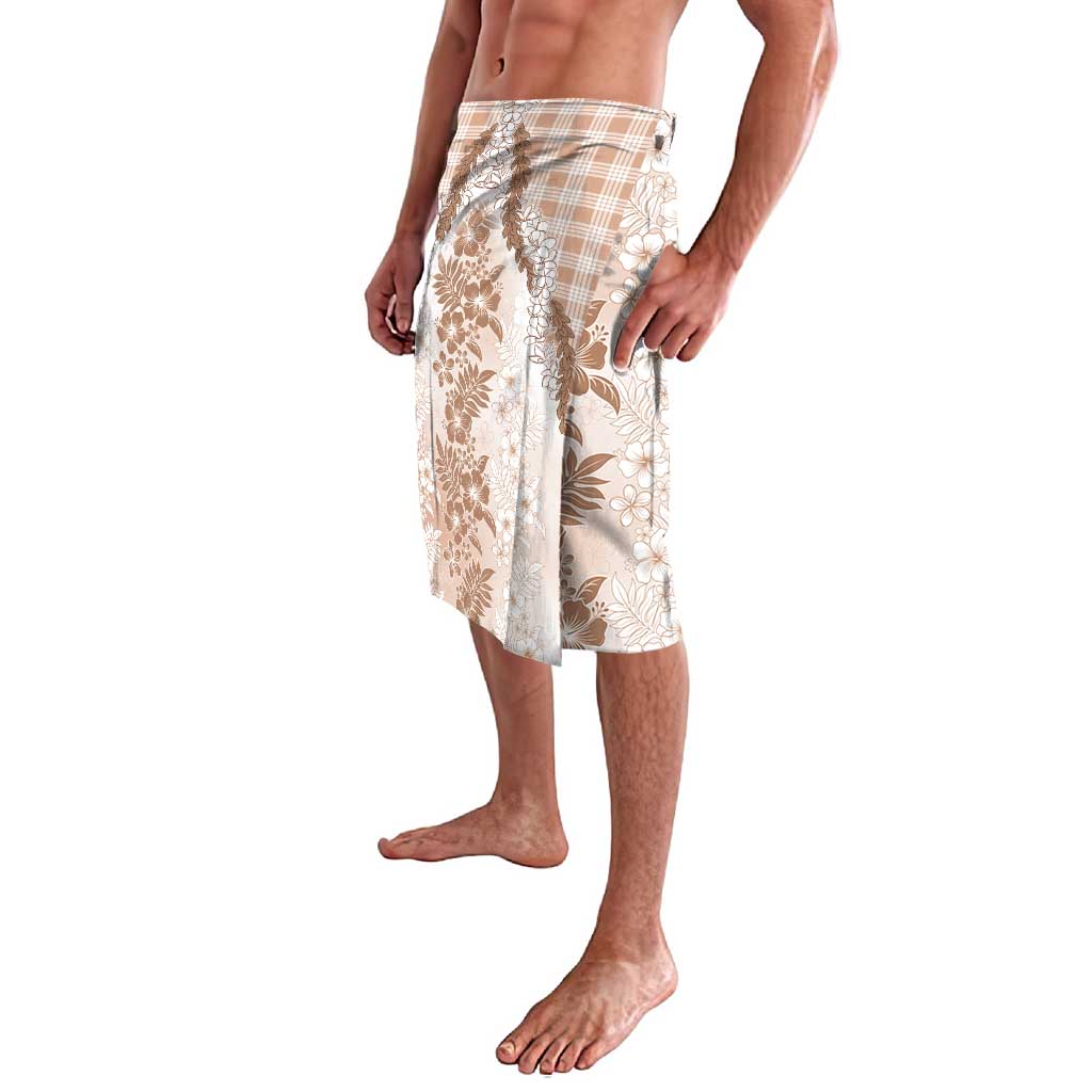 Aloha Hawaii Palaka Lavalava Beige Plumeria Lei - Polynesian Pride