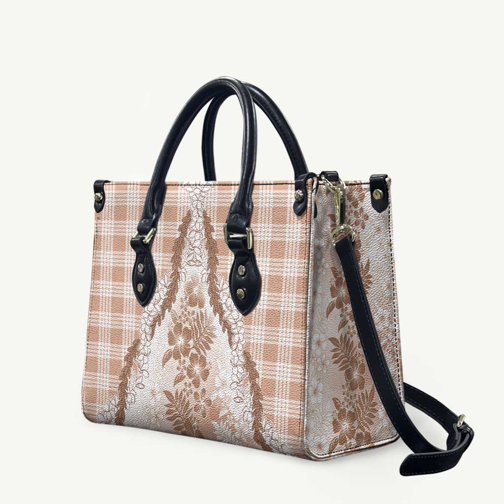Aloha Hawaii Palaka Leather Bag Beige Plumeria Lei - Polynesian Pride