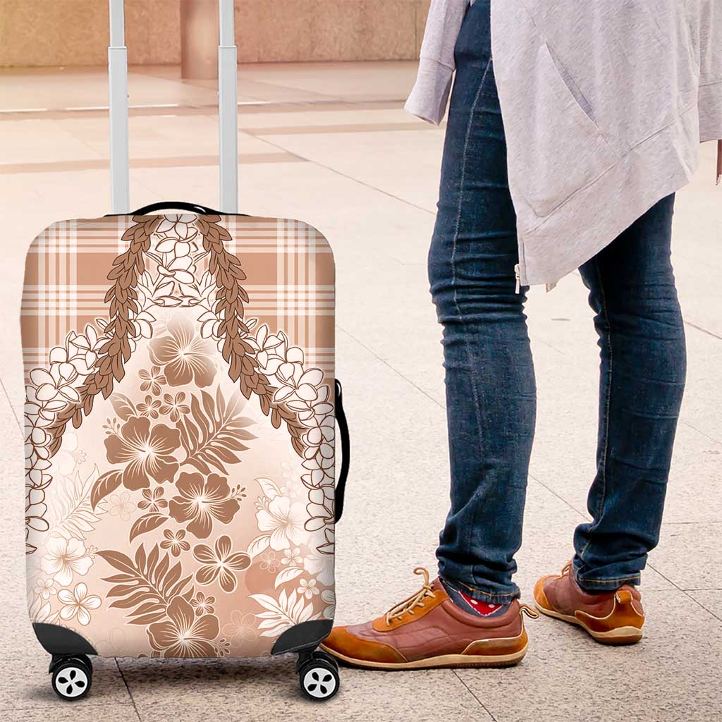 Aloha Hawaii Palaka Luggage Cover Beige Plumeria Lei - Polynesian Pride