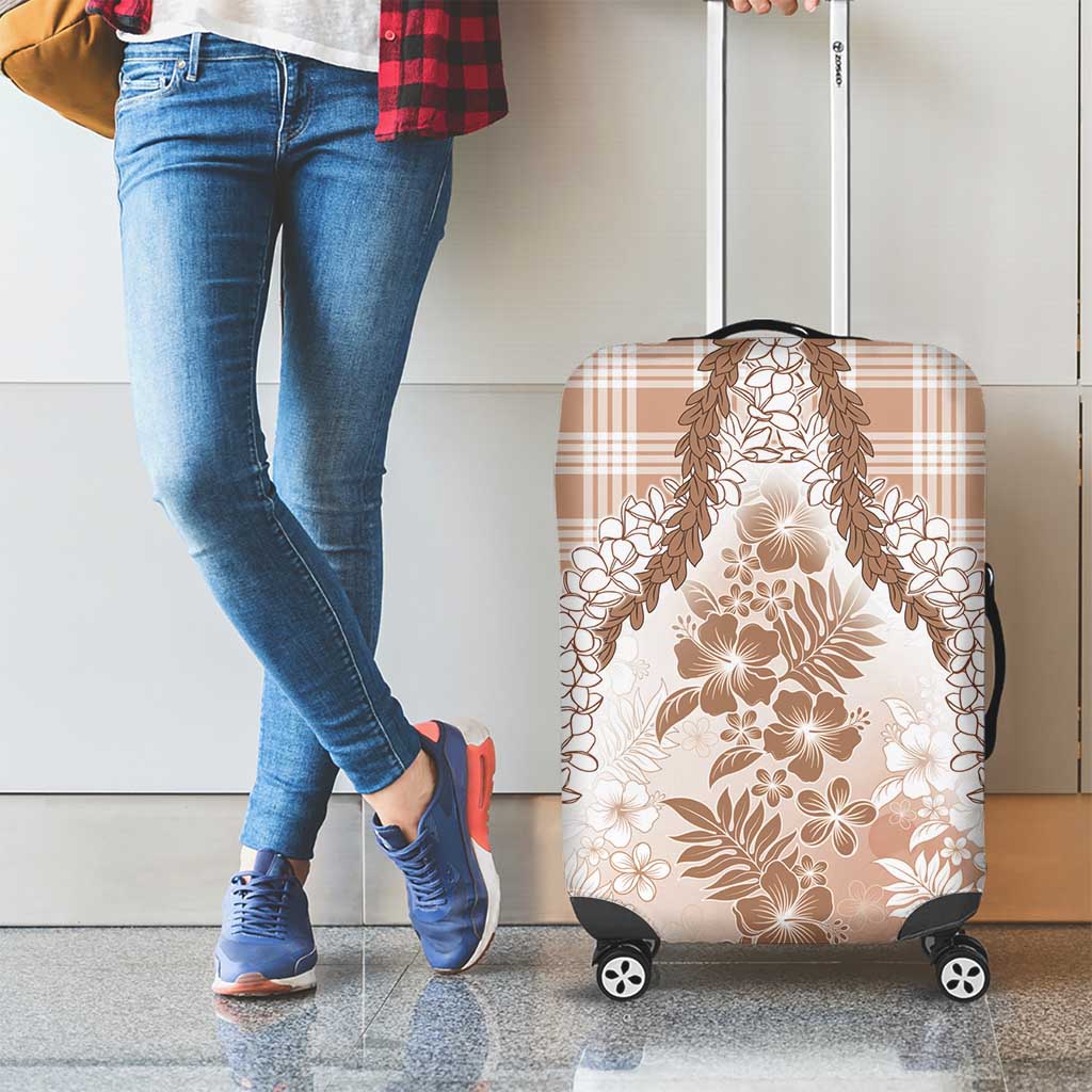 Aloha Hawaii Palaka Luggage Cover Beige Plumeria Lei - Polynesian Pride