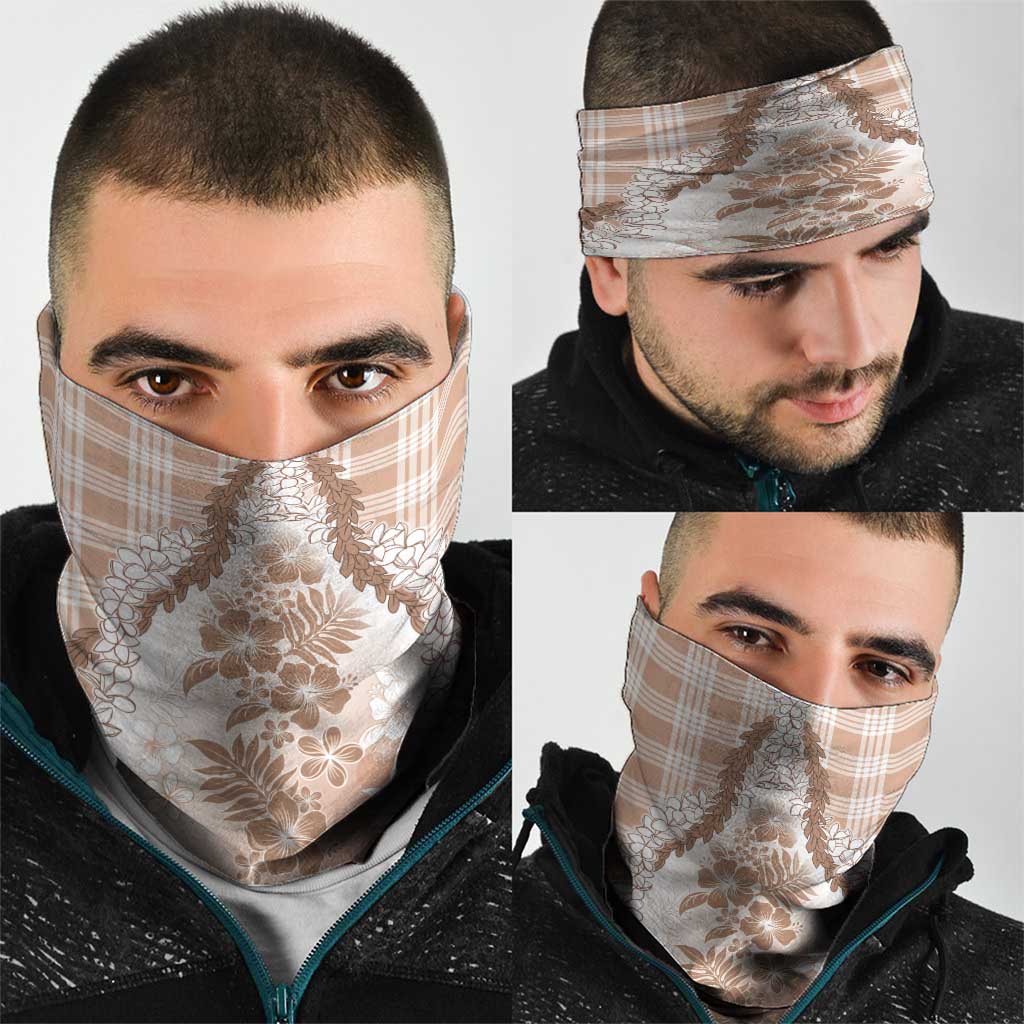 Aloha Hawaii Palaka Neck Gaiter Beige Plumeria Lei - Polynesian Pride